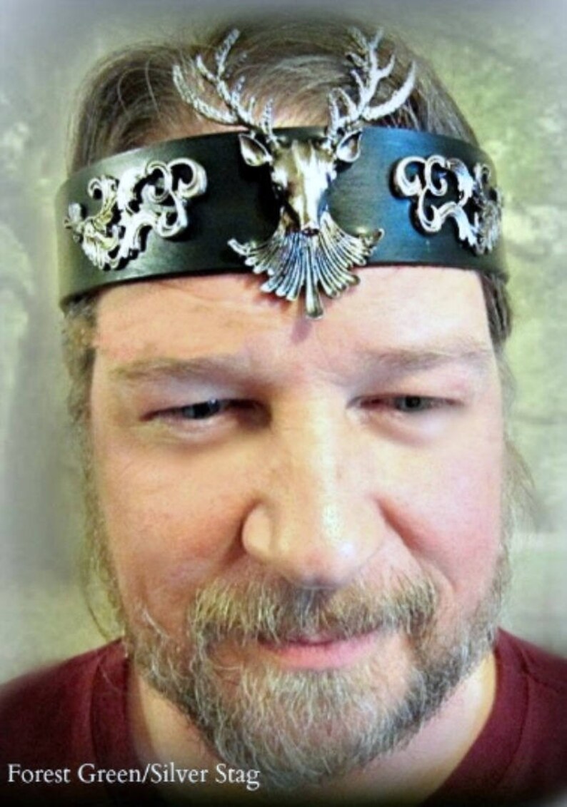 Stag Headpiece Leather Headband Mens Headpiece Cernunnos Etsy