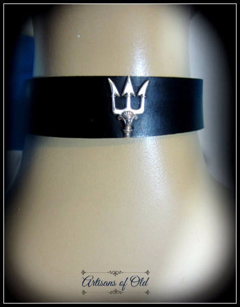 Black Leather Trident Leather Choker Blue Leather Percy Jackson Jewelry Necklaces Valresa Com