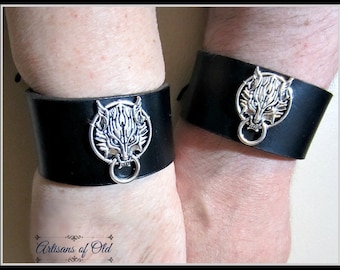 Fenrir Wolf Black Leather Cuff, Brown Leather