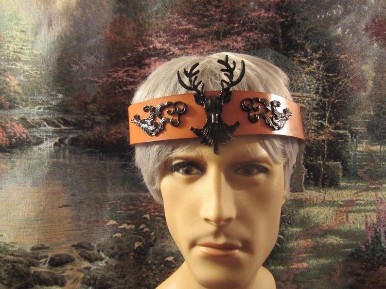 Men's Stag Headpiece Natural Leather, Cernunnos Celtic God of the Forest, Yule Crown, Pagan Ritual, Ren Faire, Ready to Ship image 1