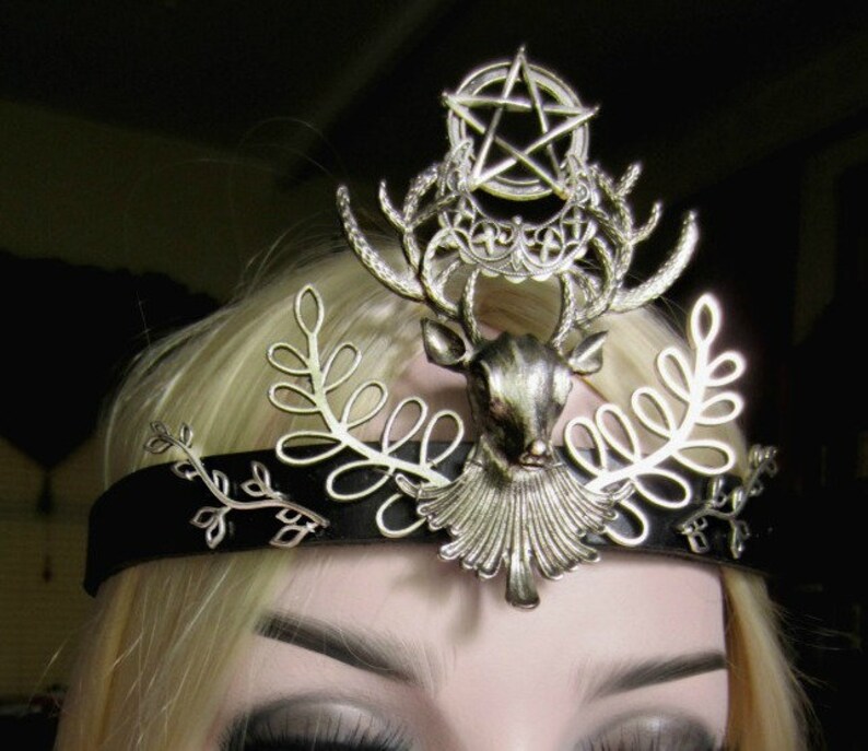 Crescent Stag Headdress Pagan Ritual Goddess Headpiece Black Etsy