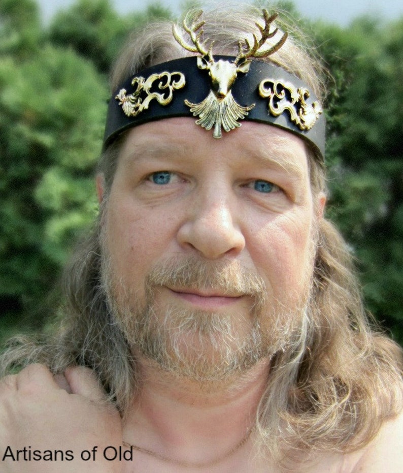 Stag Headpiece Leather Headband Mens Headpiece Cernunnos Etsy