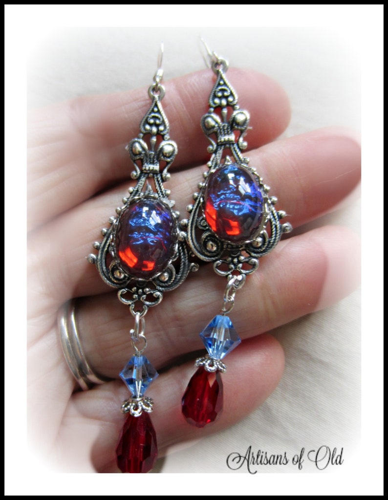 Dragons Breath Opal Earrings Glass Opal Dangle Earrings Red Etsy
