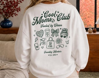 Cool Moms Club Sweatshirt mit Jahr, Personalisierter Mama Pullover mit Rückendruck und Blume