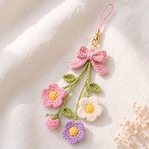 Crochet Flower Phone Charm PDF Pattern | Floral Keychain & Phone Strap Crochet Tutorial | Intermediate Skill | 4.5 Inch Charm