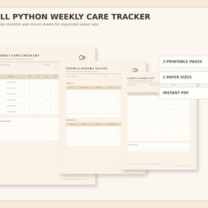 Ball Python Weekly Care Checklist, Feeding, Shedding and Weight Tracker, Printable PDF