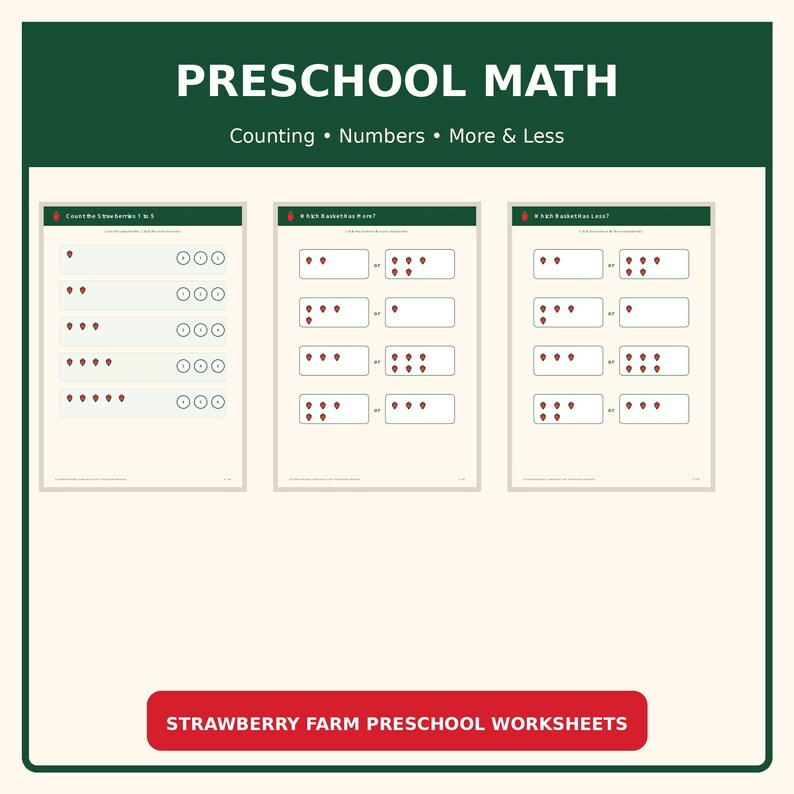 Strawberry Farm Preschool Worksheets, 20 Printable Learning Activities ...