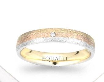 Diamond stack ring, Unusual wedding ring, Unique Minimalist Engagement Diamond ring, 14K Mixed Gold Ring