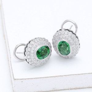Tsavorite Green Garnet & Diamond Cluster Earrings 18K White, Yellow or Pink/ Rose Gold (4.8ct tw) : sku 544-18K