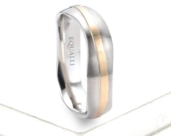 Unique Abstract Ring, Two tone Wedding band 14K Gold, Perfect Ring for couples