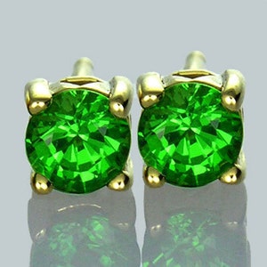 Tsavorite Green Garnet Round Stud Earrings 14K Yellow, White or Pink/ Rose Gold (1ct tw) : sku 395-14K