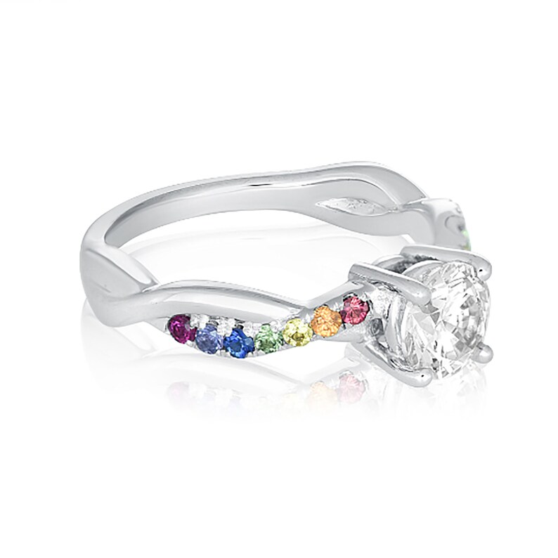 ROTHENBURG Lesbian Natural Rainbow Sapphire Ring Simulated Diamond Wedding Ring in Silver Weaved Band SKU: R3034-925 image 7