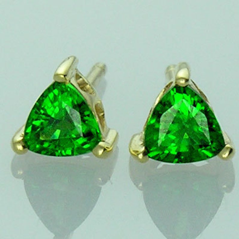 Tsavorite Green Trillion Stud Earrings 14K Yellow, White or Rose