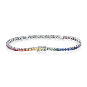 Rainbow Sapphire Lgbt bracelet, Unisex Lgbt jewelry, 5.5 CT Prong set Sapphires in Sterling Silver,  Ethical Gemstone bracelet