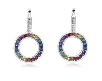 Massachusetts Rainbow Sapphire Huggie Earrings 2.3 Carat Sterling Silver LGBT Pride Jewelry SKU E1090-RD925