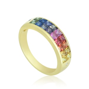 MYKONOS Matching Couple Wedding Band 18K 14K Gold Sapphire Ring Rainbow with Diamonds Gay Mens Wedding Band Lesbian Jewelry R435