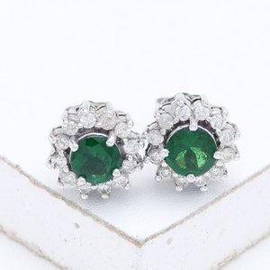 Tsavorite Green Garnet & Diamond Gold Huggie Earrings 14K White, Yellow or Pink/ Rose Gold (3/4ct tw) : sku 775-14K