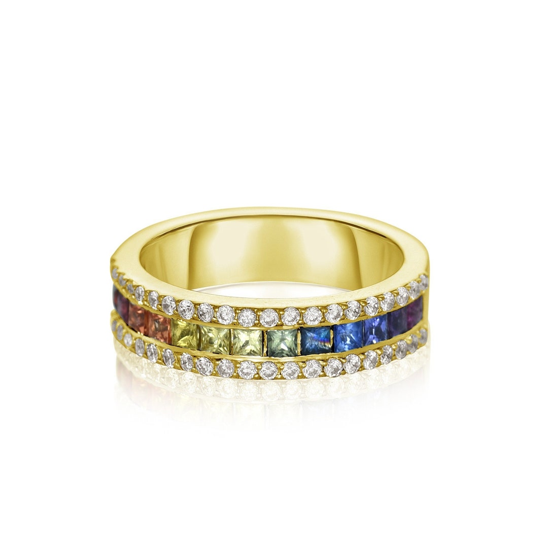 NONBINARY UNICORN Sapphire & Diamonds Gay Engagement Ring, Rainbow LGBT ...