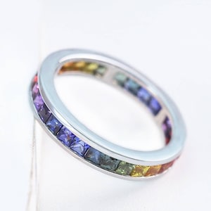 LGBT Pride Gemstone made ring, zilveren regenboogringen, uniseks regenboogtrouwring