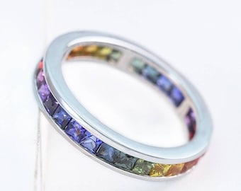 LGBT Pride Gemstone made ring, Silver Rainbow rings, Unisex Rainbow wedding ring