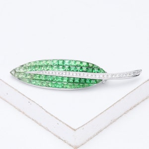 Tsavorite Green Garnet & Diamond Invisible Set Brooch in 14K White, Yellow or Pink/ Rose Gold (3.5ct tw) : sku 418-14K (Watch Video)