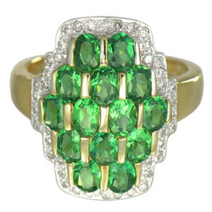 Tsavorite Green Garnet & Diamonds 14K Yellow, White or Pink/ Rose Gold Cluster Ring (3ct tw) : sku 694-14K