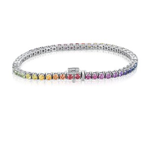 Lgbt bracelet, Rainbow Tennis bracelet, Unisex 6 CT Rainbow Sapphire bracelet in Sterling Silver, Unique gifts