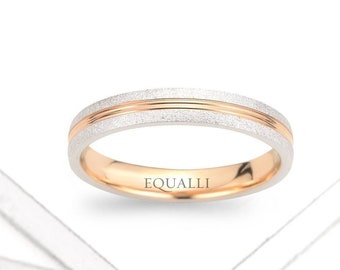 Unique Mens ring, Unisex Rustic wedding band, 14K Solid gold stacking rings Sandblasted Finish