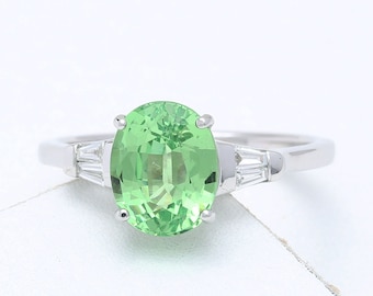 Tsavorite Green Garnet & Diamond 18K Gold Engagement Ring (2.3ct tw) : sku 1470-18K (Watch Video)
