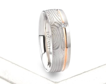 Unisex Wedding ring, 14K Mixed Gold Tiny Diamond ring, Minimalist Geometric ring