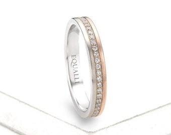 Unisex Full Diamond Eternity band, 14K Gold Mixed Gold Dainty diamond ring for couples