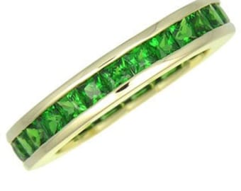 4ct Tsavorite Green Garnet Eternity Band in 14K Gold | Princess Cut Channel Set Tanzanian Garnet Ring | Natural Green Gem Band | SKU 902-14K