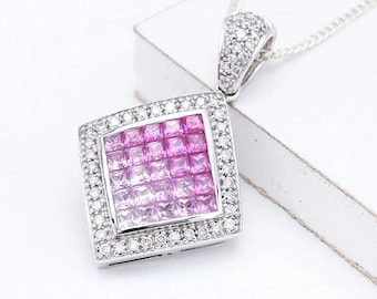 TRANSGENDER Lesbian Queer Jewelry Adeline Pink Sapphire & Diamond Pendant Rhombus in 18K Gold Natural Ombre Gemstone Made Pendant SKU: 21400