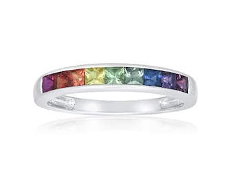 COLONGE Unicorn NonBinary Ring in Silver 2.5mm Princess Rainbow Sapphire 1carat Classy Everyday Look