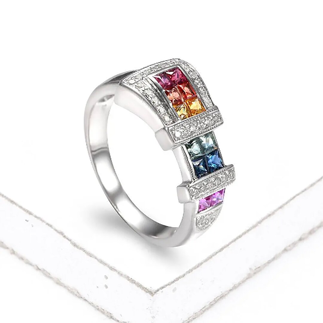 Rochester LGBT Rainbow Ring Sterling Silver, Unisex Lgbtq Wedding Band ...