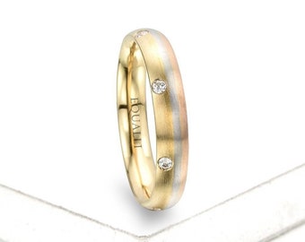 Contemporary Tiny diamond ring, Simple band ring in 14K Gold, Unusual Wedding ring for couples, Unisex Engagement ring