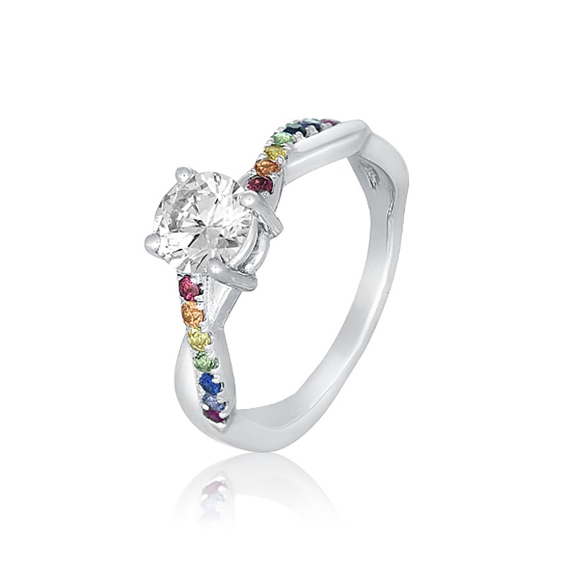 ROTHENBURG Lesbian Natural Rainbow Sapphire Ring Simulated Diamond Wedding Ring in Silver Weaved Band SKU: R3034-925 image 6