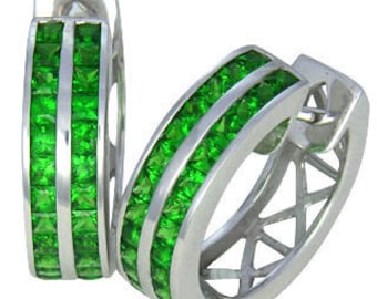 Tsavorite Green Garnet Huggie Earrings 14K White, Yellow or Pink/ Rose Gold (3.5ct tw) : sku 461-14K