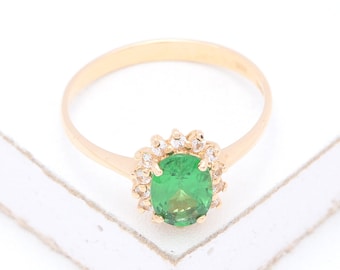 Tsavorite Green Garnet & Diamond Engagement Ring in 14K or 18K Gold (1.15ct tw) : sku 941 (Watch Video)