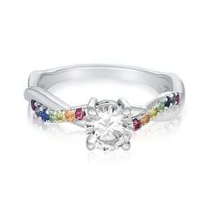 ROTHENBURG Lesbian Natural Rainbow Sapphire Ring Simulated Diamond Wedding Ring in Silver Weaved Band SKU: R3034-925
