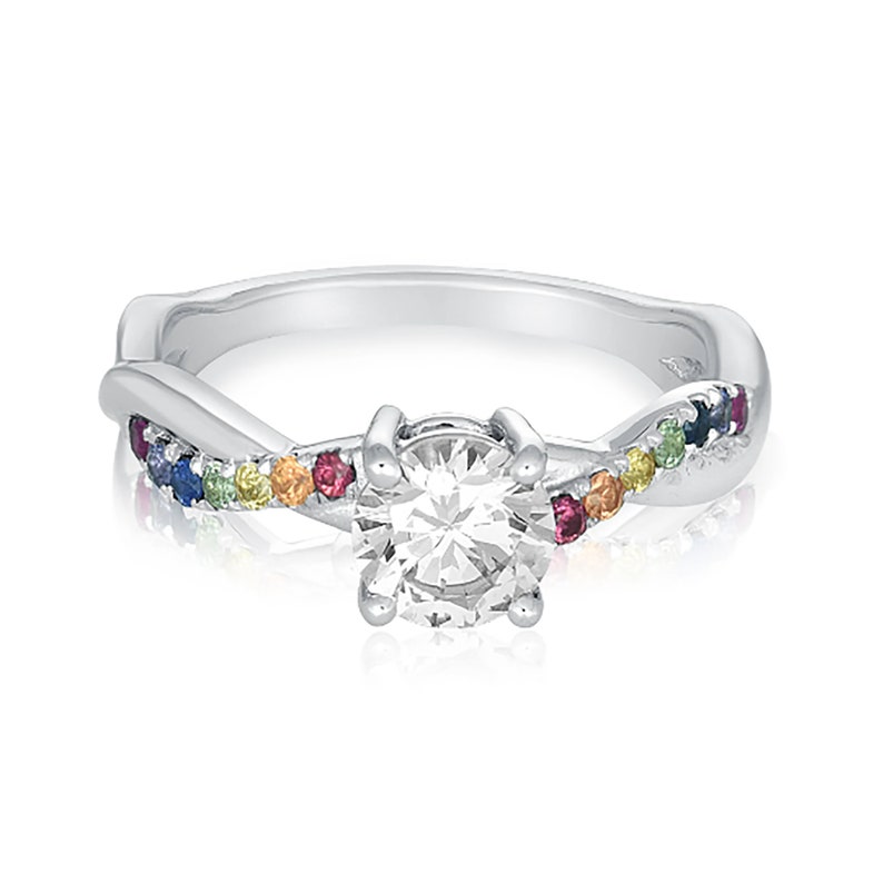 ROTHENBURG Lesbian Natural Rainbow Sapphire Ring Simulated Diamond Wedding Ring in Silver Weaved Band SKU: R3034-925 image 1
