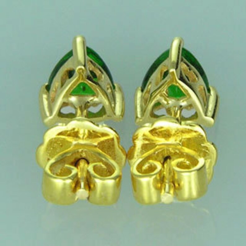 Tsavorite Green Trillion Stud Earrings 14K Yellow, White or Rose