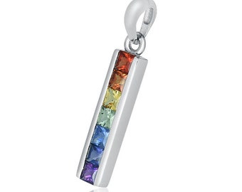 Silver Rainbow WELLINGTON BAR Necklace 1.3 Carat Natural Rainbow Sapphire for Nonbinary Asexual Unicorn Formal Pride Office Jewelry P540-925