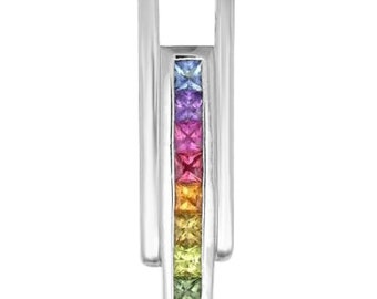 Avant Garde Silver Spaceship Pendant Rainbow Pride 2.8mm Sapphire Princess Cut Nonbinary Agender Jewelry P309-925