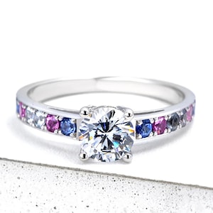 Transgender NonBinary Jewelry Moissanite Gemstone Made Ring Rainbow Sapphire Las Vegas Wedding Dainty CZ Ring R1720TR-925