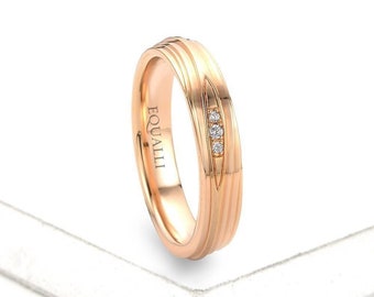 Unique Rose Gold Diamond Wedding band, 14K Gold Promise rings for couples