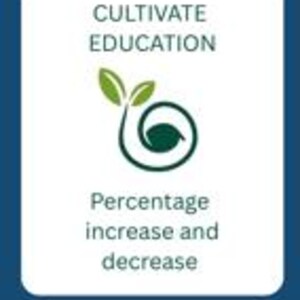 Puede incluir: Un letrero rectangular con borde azul oscuro y fondo blanco. Presenta el texto CULTIVATE EDUCATION en la parte superior, un icono de brote verde en el centro y el texto Percentage increase and decrease en la parte inferior en letras oscuras.