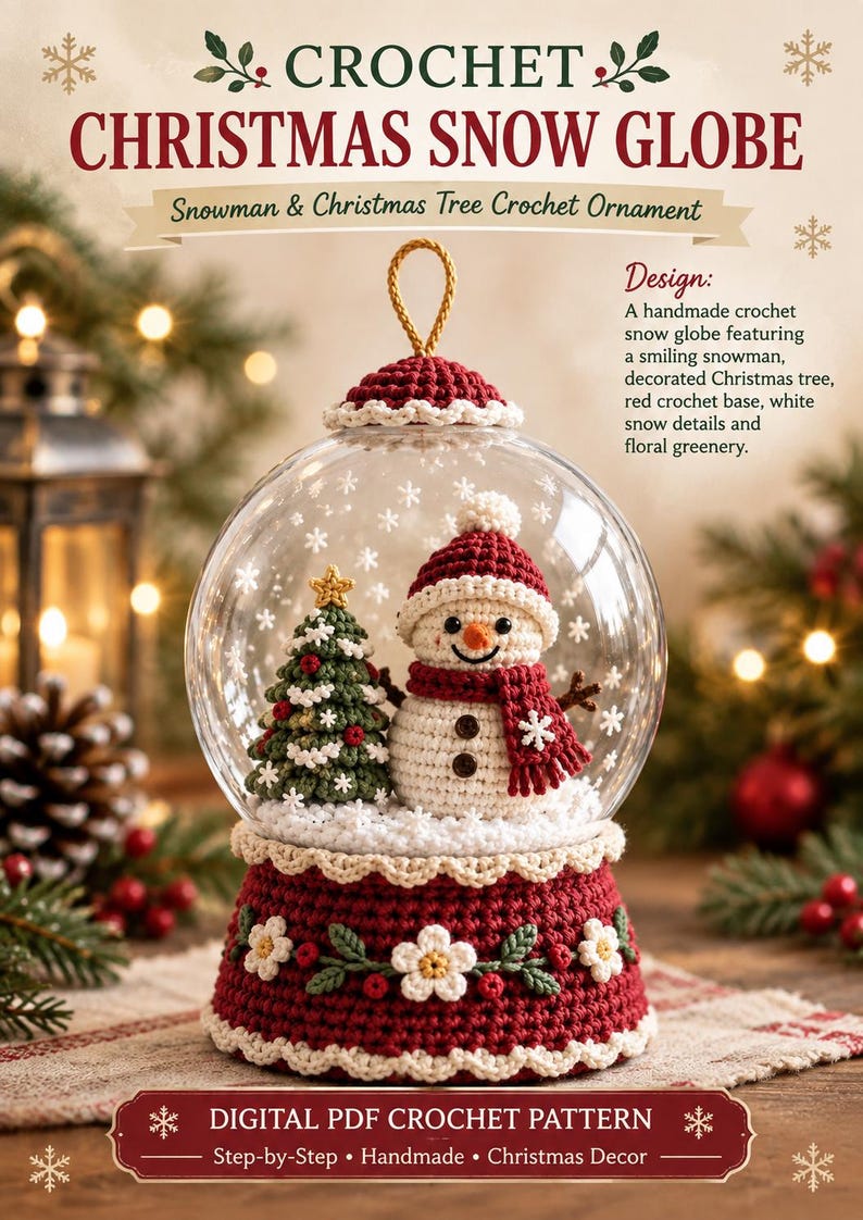 Crochet Christmas Snow Globe Pattern, Snowman Ornament, Tree Decor (PDF ...