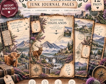 Scottish Highlands Junk Journal Kit, Vintage Scotland Printable Pages (Digital Download)