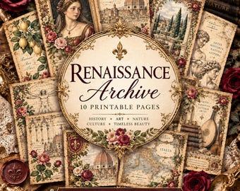 Renaissance Archive Junk Journal Papers, Vintage Ephemera, Antique Collage Sheets (Digital Download)